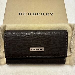 Burberry Dark Brown Textured Leather Key Case or Holder